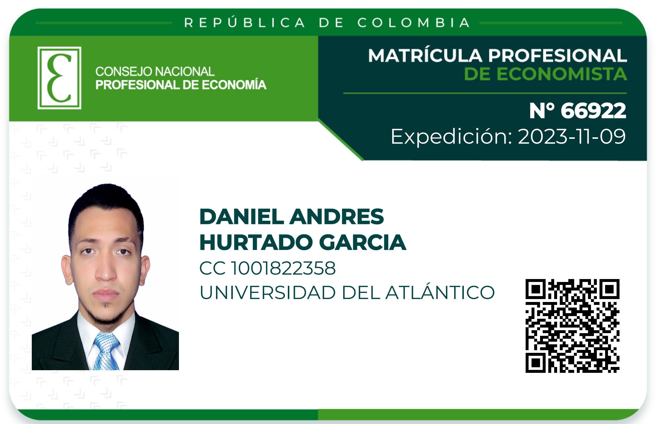 Tarjeta Profesional de Economista N.° 66922